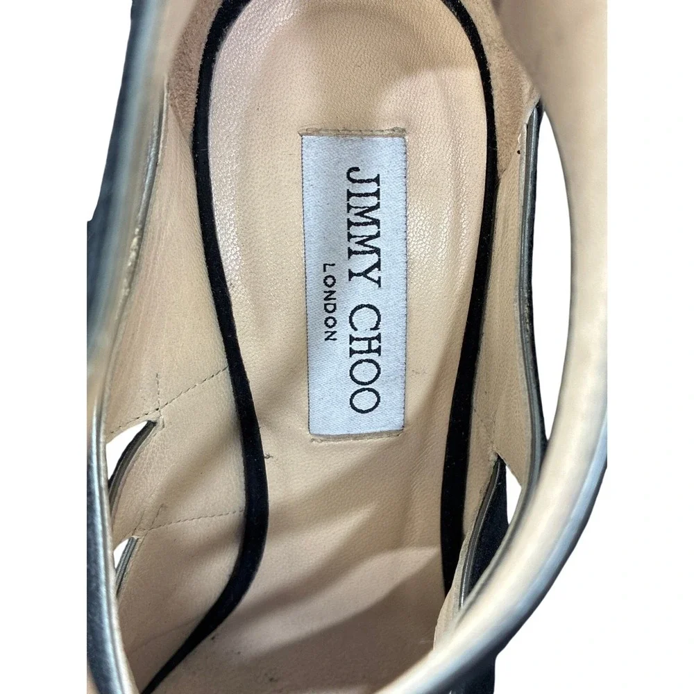 Jimmy Choo Black‎ Strappy Suede Heels Sandals EU 38.5 Stiletto Cage Heels
